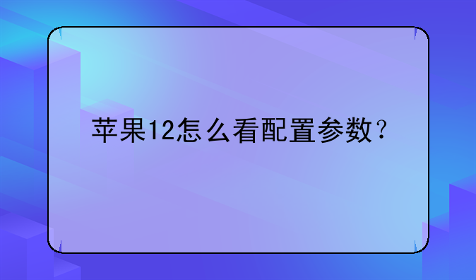 苹果12怎么看配置参数？