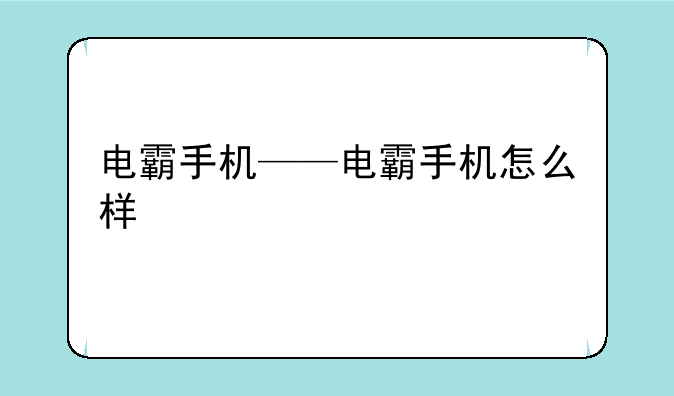 电霸手机——电霸手机怎么样
