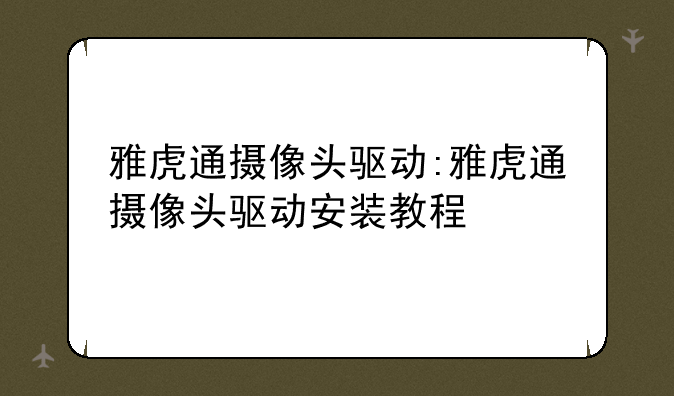 雅虎通摄像头驱动:雅虎通摄像头驱动安装教程