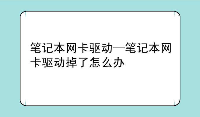 笔记本网卡驱动—笔记本网卡驱动掉了怎么办